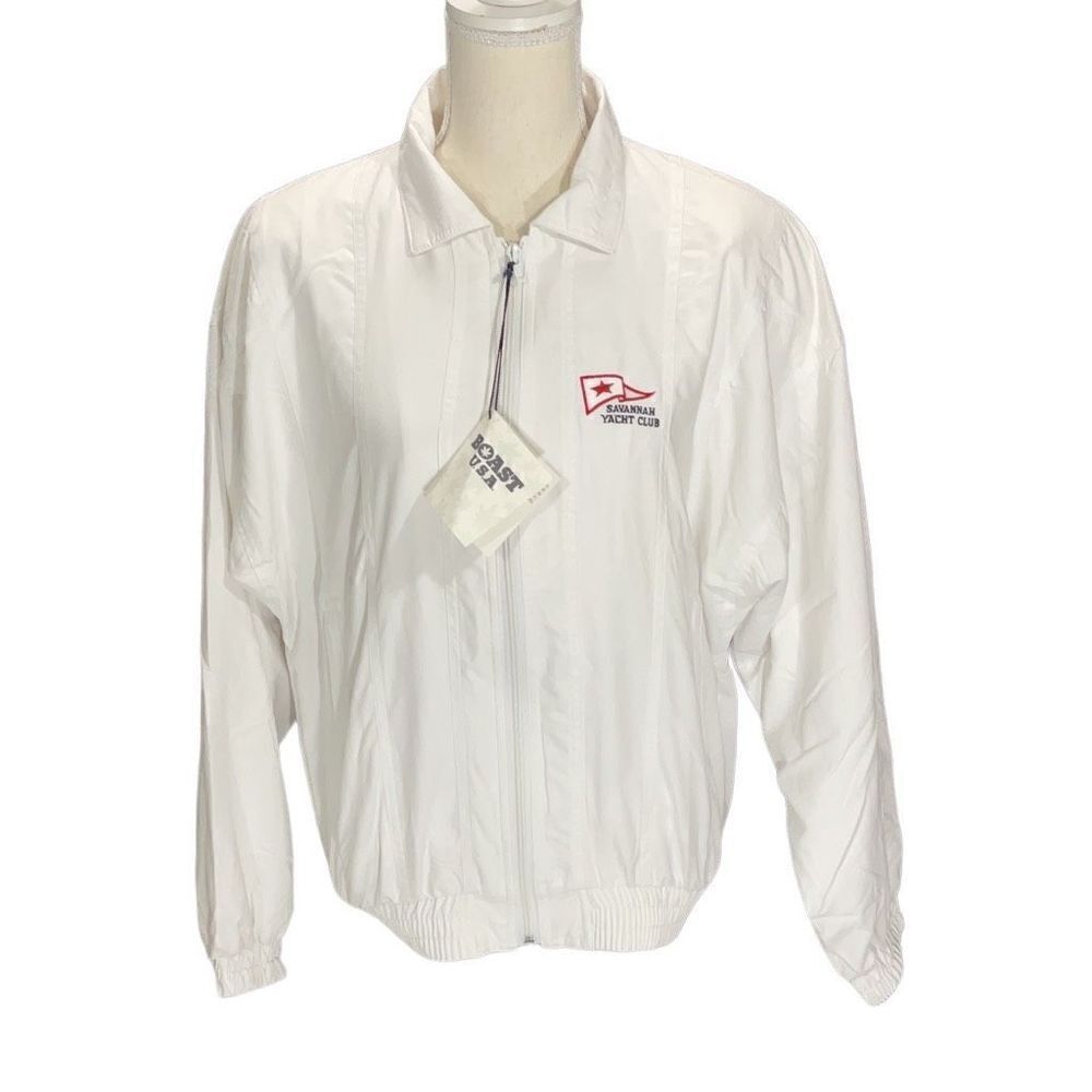 NWT VTG BOAST White Zip Up Lined Windbreaker Jacket Savannah Yacht Club Sz Small